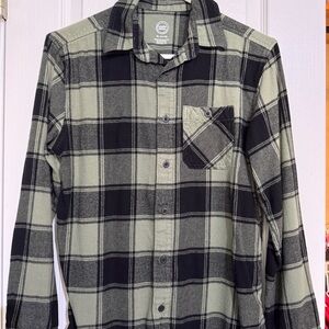 Wonder Nation Black and Green Plaid Button-Down Shirt